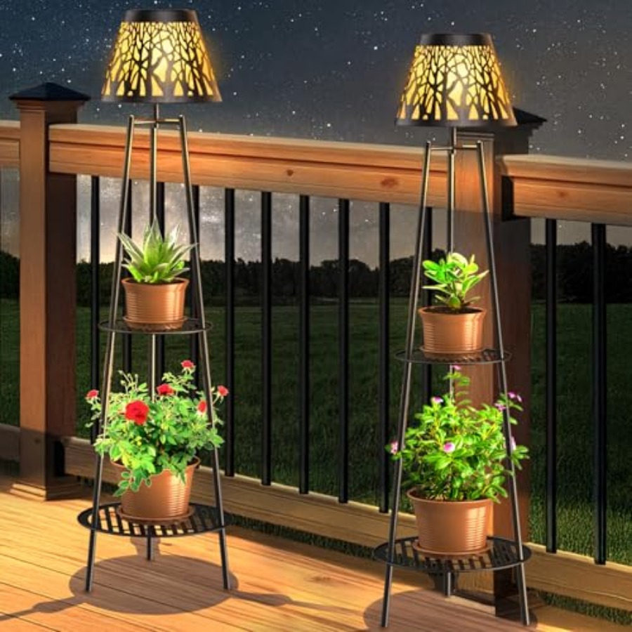 Lighting Decor Outdoor - 2-pack buitenlamp op zonne-energie met plantenstandaard,